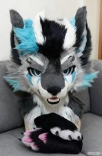 Fursuit Long haired Dog Fox Mascot Party Halloween Fur Cosplay(head+claws)