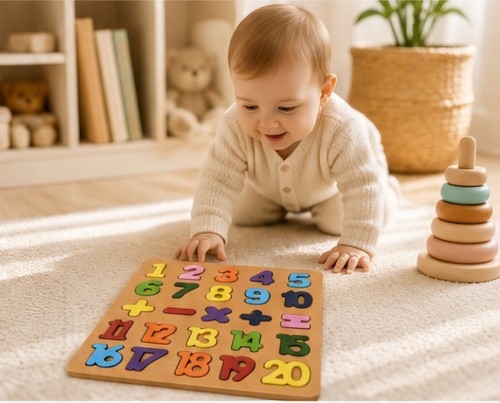 Wooden numbers maths puzzle - &,