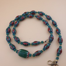 vintage Venetian Style Chevron Glass Beads necklace 24 inches Long