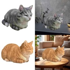 Sleeping Cat Statue Kitty Figurine Lawn Ornament