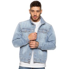 Enzo Mens Denim Jacket Classic Western Style Designer Trucker Vintage Style Coat