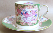 MINTON GREEN COCKATRICE COFFEE / DEMITASSE CUP AND SAUCER - MINTON (12043)