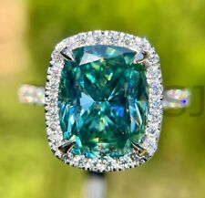 7.00Ct Certified Cushion Cut Blue Treated Diamond Solitaire Ring 925 Silver Ring