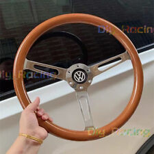 Wooden Silver Frame Steering Wheel for VW T3 Transporter Vanagon Caravelle