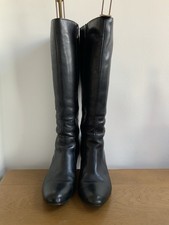 Vintage Duo Knee High Black Leather Boots Size 42 With Full Length Zip