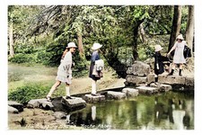 ptc1945 - Yorks. - Children on the "Stepping Stones" at Roche Abbey - print 6x4