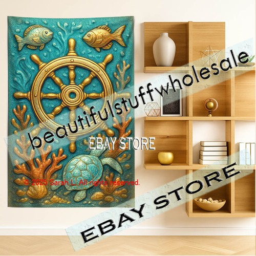 Ship wheel wall tapestry - ship,