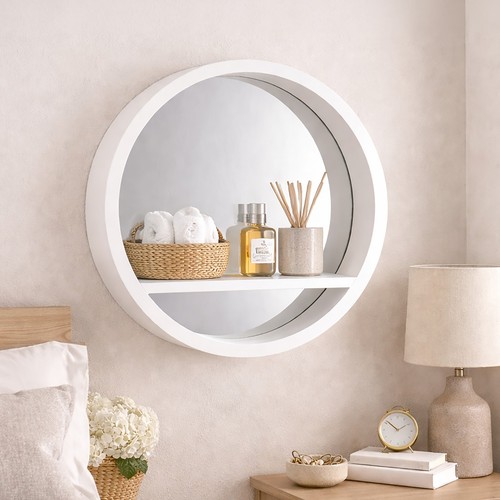 Round wall mirror with shelf - wall,