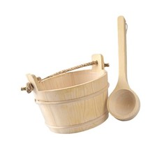 Wood Sauna Barrel and Ladle Sturdy Multifunctional Hot Tub Barrel Shower Bucket