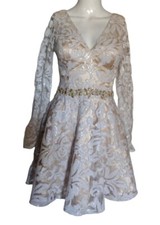 masquerade Dress Women 7/8 White Lace and Sequin Rhinestones Party Graduation