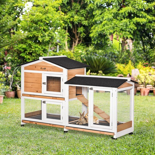 Wooden rabbit hutch with - wooden,