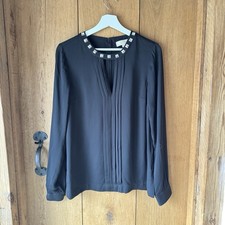 Michael Kors Black Studded Blouse Women’s Size S Long Sleeve Top Designer Smart