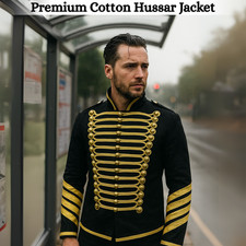 Vintage Men's Premium Cotton Hussar Jacket Button Front Military Parade Jacket