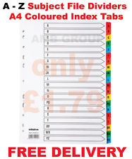 A - Z Subject File Dividers A4 Coloured Mylar Index Tabs Premium Quality