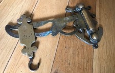 Antique Victorian Ornat Brass Fireplace Range Bracket Crane Hook -(DM)