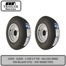 145R10 84/82N 10" Trailer Wheel Tyre 4 Stud 5.5" PCD Ifor Williams P0815 Type x2