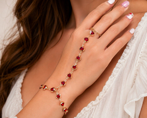Gold tone red heart - heart, bezel