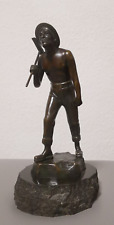 Bronze Sculpture Miner Figure by Professor Otto Poertzel Signed Vintage