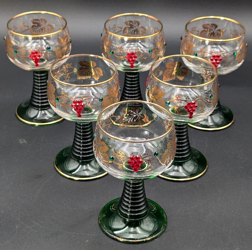 Green arcoroc glass wine - (6),