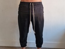 Rick Owens Fogachine ss/22 black cupro cropped joggers with drawstring waist