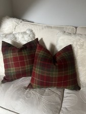 Laura Ashley 100% Wool Mulholland Red and Green Plaid cushion with feather 