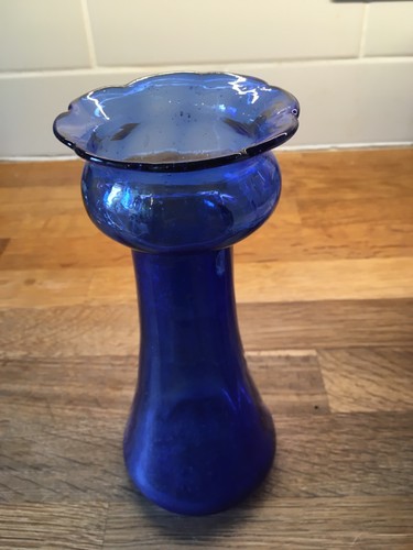 Blue glass hyacinth vase with - blue,