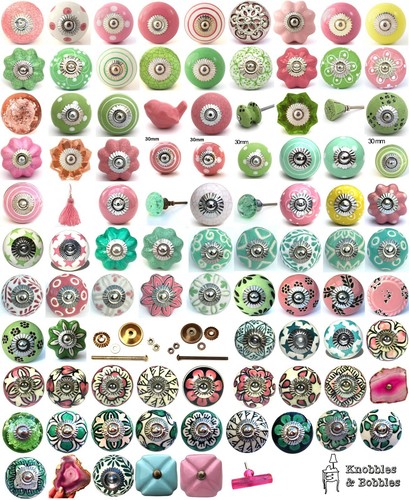 Pink green ceramic knobs