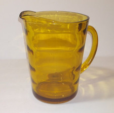 Vintage Amber Pressed Glass Pitcher 2 Quart Ribbed Pattern 8" Tall