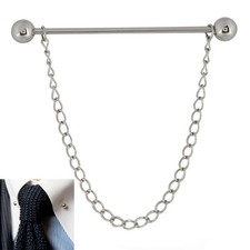 Premium 6CM Silver Barbell End Collar Pin FREE Chain Stainless Steel Tie Bar