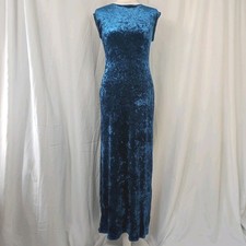 Jenny Packham Vintage 80s 90s Womens Dress Crushed Velvet Size UK 14 Teal Maxi