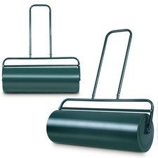 48 L Lawn Rolling Machine Steel Push Pull Grass Roller Water Sand Filled Green