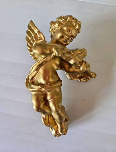 Gold cherub angel playing - angel,