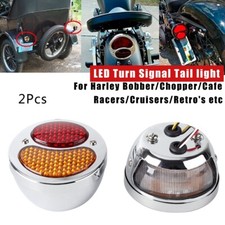 Universal Chrome Red "STOP" Tail Light For Cafe Racer Duolamp Vintage Brake Lamp
