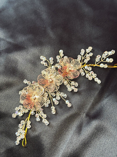 Gold tone floral - tone, crystal