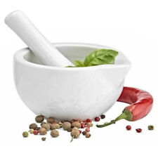 Pestle & Mortar Set Mini Home Grinder Spice & Herb Crusher Porcelain Made White