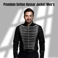 Cotton Hussar Jacket Men's Button Front Jacket Military Parade Cotton Jacket