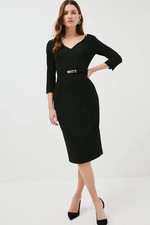 Elegant new Karen Millen black bar belt pencil Forever dress, size 10, rrp £199