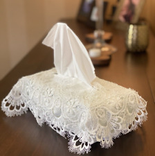 Tissue Box Cover Rectangle Nottingham Style Lace White Luxury Gift 