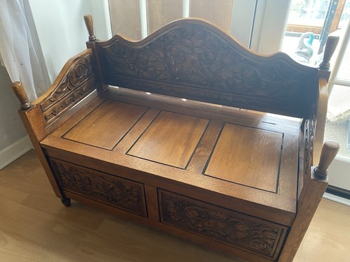 Wood settle storage - storage,, seat