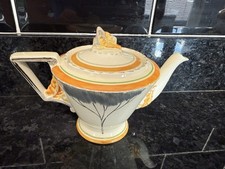 VINTAGE BURLEIGH WARE ART DECO TEAPOT - EMBOSSED FLORAL PATTERN - ZENITH SHAPE