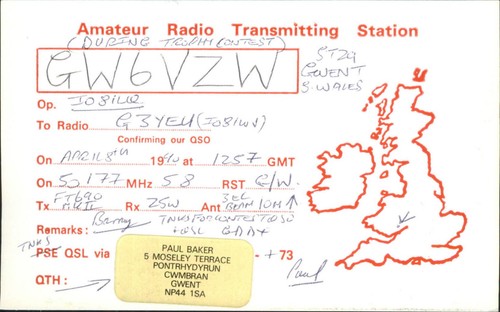 Vintage qsl card gw6vzw - vintage,