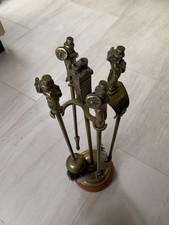 4pc Solid Brass Vintage Chimney Sweep Figures Fireside Companion Set