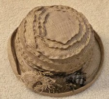 1920s Antique Cloche Hat Pleated Soft Straw Ribbon Feathers