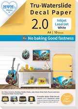 TransOurDream Tru-Inkjet Waterslide Decal Paper White 2.0 10 Sheets A4 Printabl