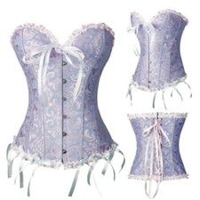 Women Gothic Lace up Boned Overbust Bustier Brocade Basque Corset Lingerie 6-24
