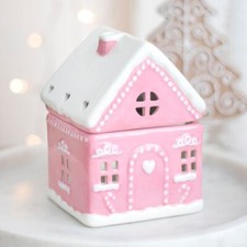 Pink Gingerbread House Oil Burner - Festive Ceramic Aromatherapy Diffuser for Ho
