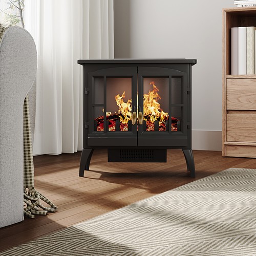 Black 2000w electric fireplace - black,