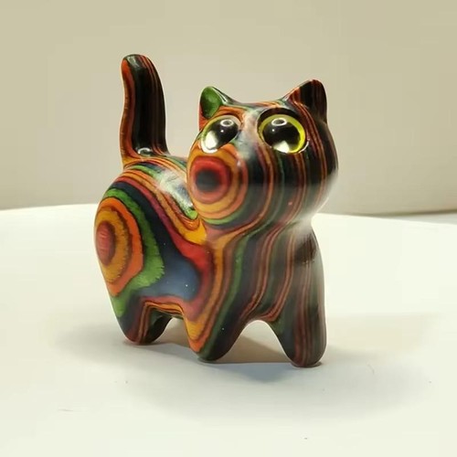 Hand painted wooden cat - painted,