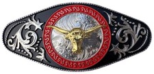 Western Bull Head Cowboy Large Rodeo Black & Red Belt Buckle