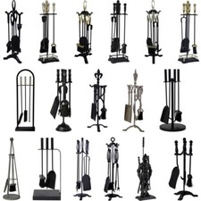 5 Pieces Black Cast Iron Fireside Companion Set Poker, Brush, Shovel, and Tools